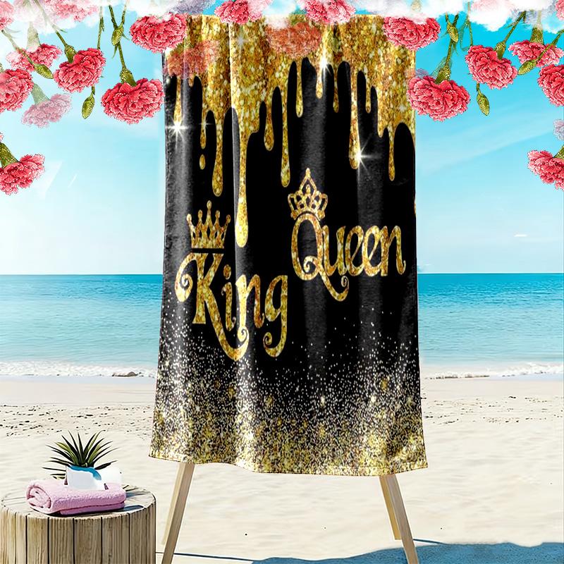 King and Queen Print Beach Towel, Large Soft Quick Dry Towel for Beach Camping Swimming