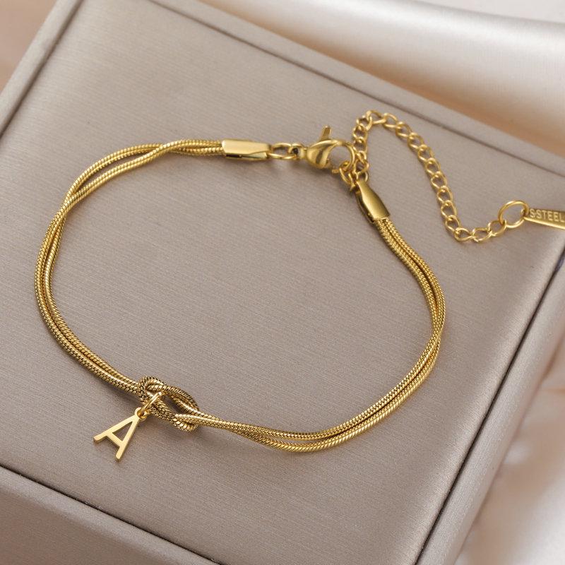 Браслет и ножной браслет из нержавеющей стали с двухслойной узловатой цепочкой «змеиное звено» с 26 буквами