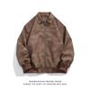 2024 Men's American Retro Brown Suede Leather Lapel Jacket