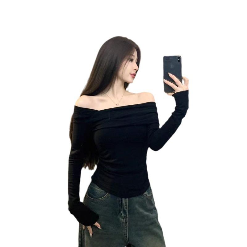 2024 Spring Korean Shoulder-Slit Slim Long-Sleeve T-Shirt for Women