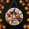 Creative Pumpkin Print Wooden Halloween Door Sign, Cute Puppy Witch Hat Boo Front Seasonal Entrance Decoration Hanger, Fall Maple Leaf Wall Decor for