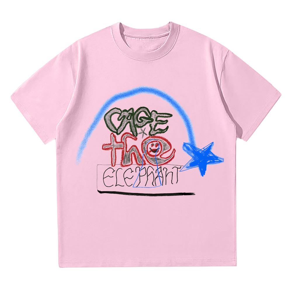 Футболка с рисунком Cage The Elephant Doodle Футболки с принтом группы Cage The Elephant с коротким рукавом Модная женская одежда Хлопок Мягкий топ Унисекс