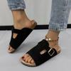 Large Size Retro Slippers Women's Summer Wear New One-word Flat-bottomed Cool Slippers Size 43