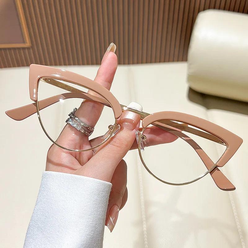 Fashion Metal Cat Eye Reading Glasses Women's Anti Blue Light High-definition Goggles Optical Prescription Eyeglasses 0 TO +4.0