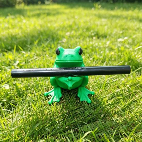 3D Printed Cute Frog Pen Holder, Bright Green Pen Stand with Pen-Grabbing Structure, Anti-Slip Desktop Organizer for Pens & Makeup Brushes, Creative