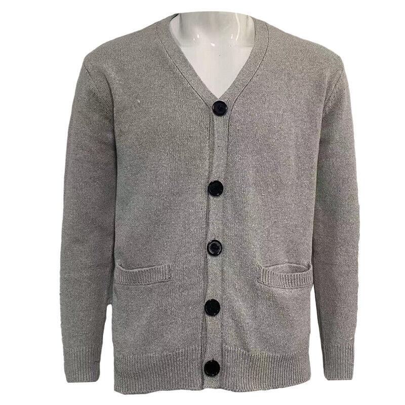 Men Solid V Neck Cardigan Knitted Jumper Long Sleeve Button Up Warm Sweater Tops