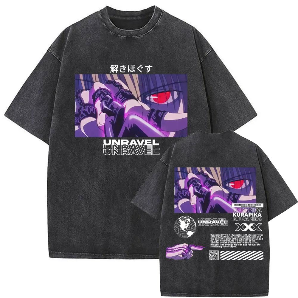Washed Vintage Anime Hunter X Hunter Phantom Troupe Kite Graphic Tshirt Men Women Manga Oversized T Shirts Hip Hop Streetwear