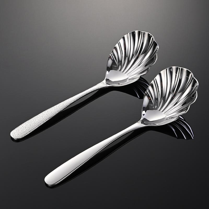 304 Stainless Steel Service Spoon Vegetable Spoon High Value Crack Handle Elegant Shell Lotus Spoon Public Spoon