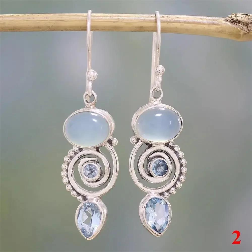 Women Natural Charm Multi-Gemstone Rainbow Moonstone & Peridot & Amethyst & Turquoise Pendant Earrings Vintage Jewelry