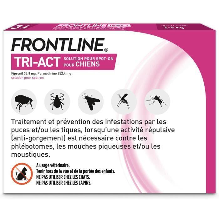 Frontline Tri-Act chien - Anti-puces anti-tiques pour chien S - 5-10kg - 3 pipettes