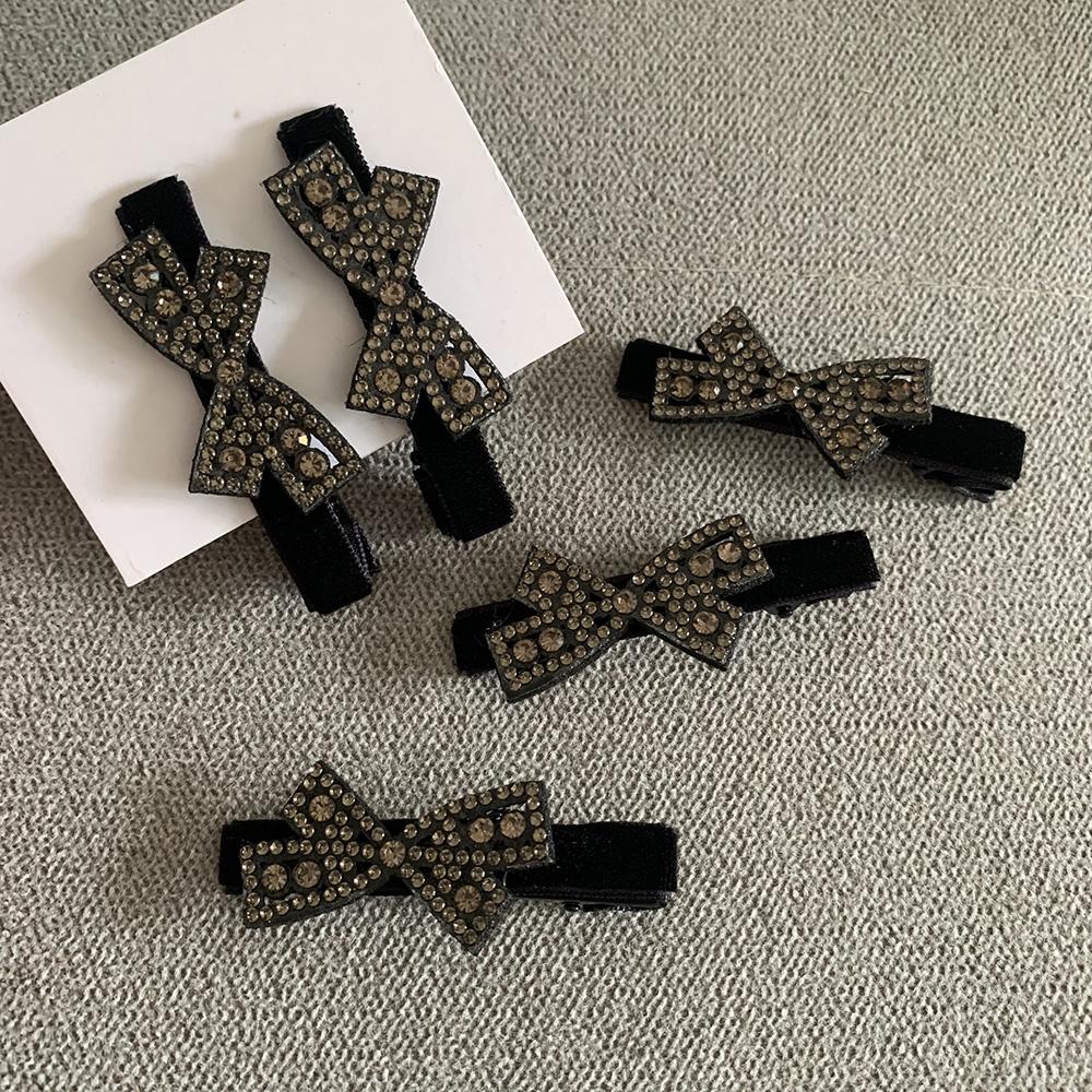 New 5 pcs Cute Toddler Hair Clips Black Bow Diamond Slip Hair Pins Accessories Barrettes for Girls Kids Hairstyle DIY Decoration