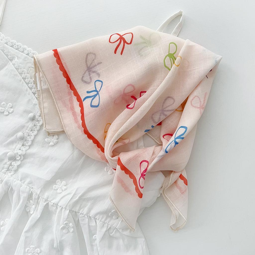 Retro Countryside Small Square Scarf French Artistic Cotton And Linen Scarf Women'S Spring And Autumn Summer Sun Shading And Sun Protection Headscarf