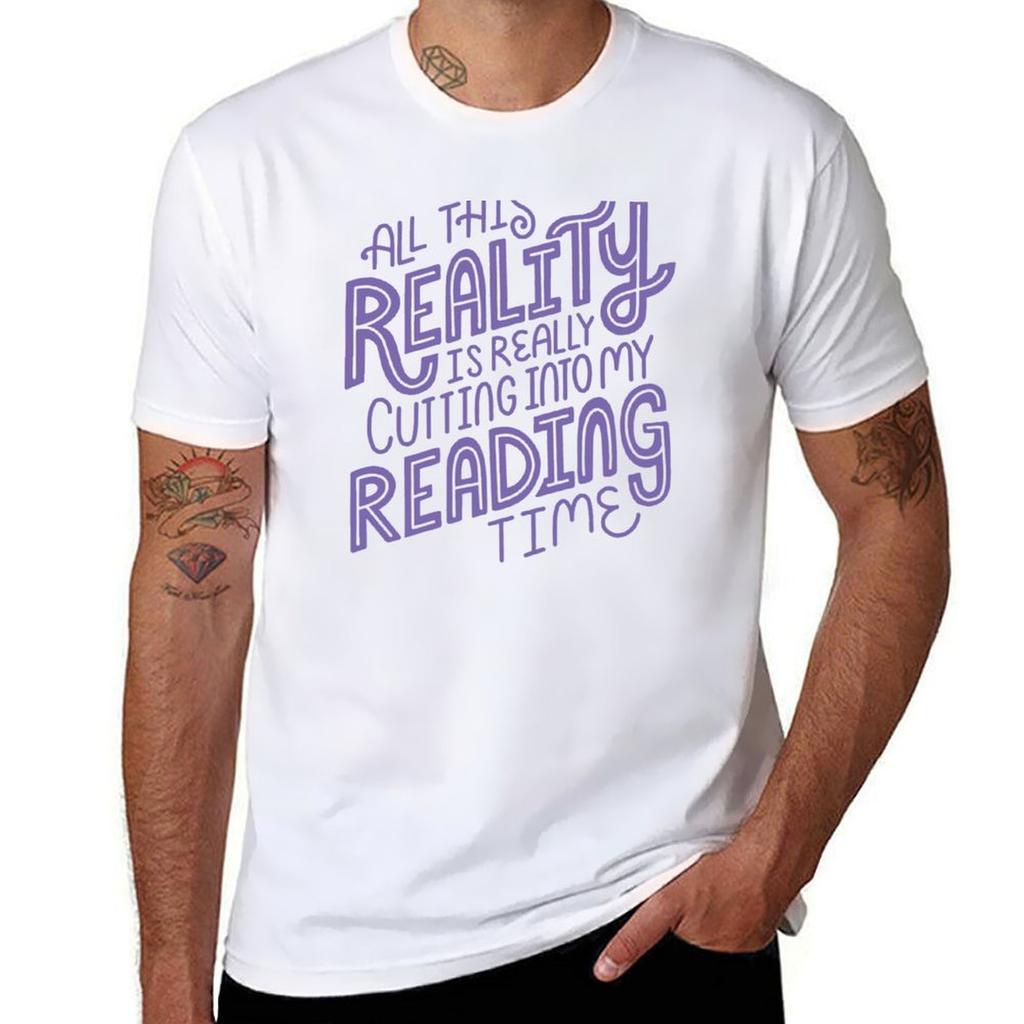 Reality Vs Reading Purple Book Nerd Quote Lettering Tshirt Sporty Casual Quick Dry Tshirt