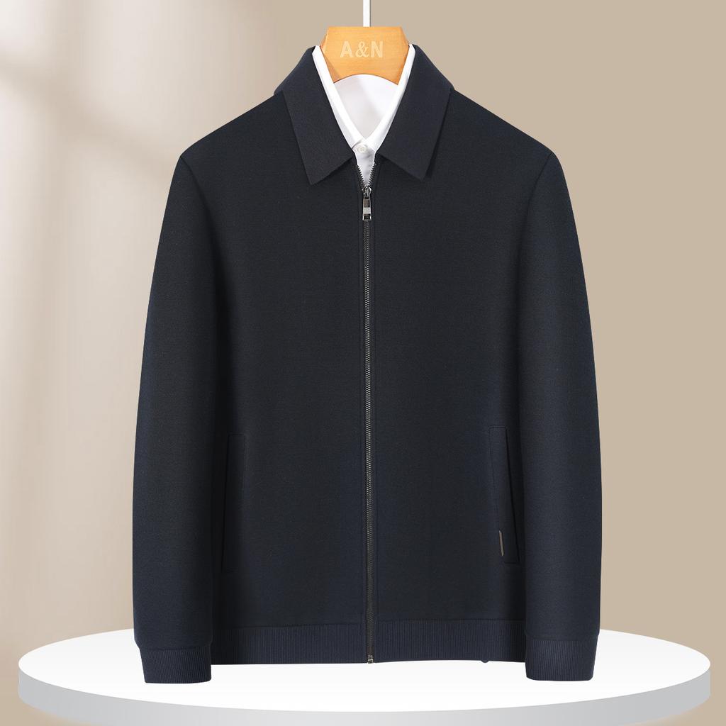 [Light Luxury Old Money Style] Autumn Fine Spinning Cotton Wool Jacket for Men, Classic Collar, Easy to Care Knitted Coat