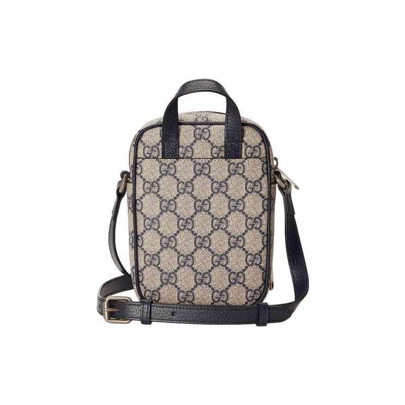 Gucci Ophidia Double G logo zipper closure, canvas and leather trim, messenger bag, camera bag, hand-held shoulder crossbody bag, mini women's blue