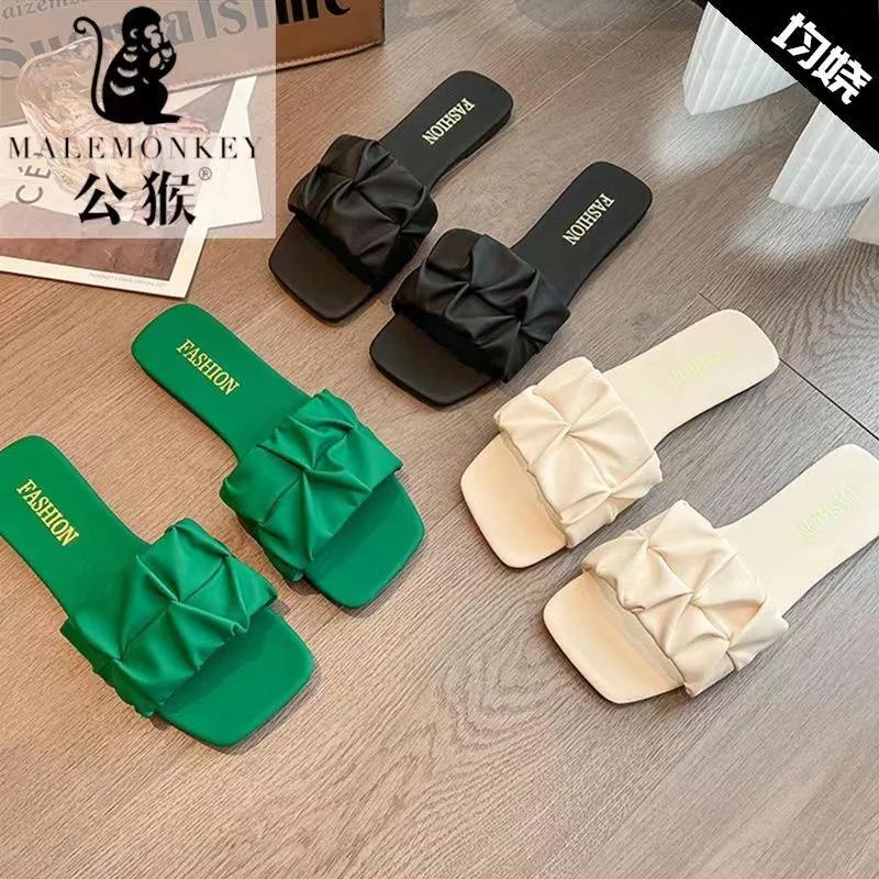 Модные популярные женские туфли 2024 года, летние, высокого качества, однотонные, с открытым носком, повседневные, на низком каблуке, удобные, для дома, женские тапочки