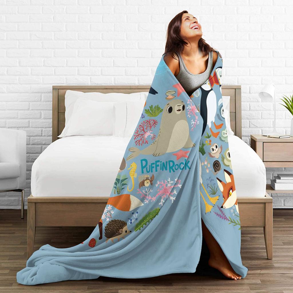 Puffin Rock Oona Baba Fashion Blankets Fleece Cartoon TV Watercolor Soft Throw Fashion Blanket for Bedding Throws Quilt Multi-function