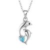 S925 Sterling Silver Vintage Twin Dolphin Heart Shaped Blue ZIRCON Charms Pendant Dainty Thin Chain Women Beach Vacation Gift