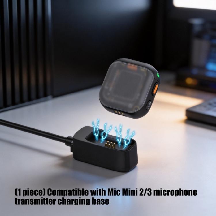 Portable Microphone Transmitter Charging Base with 6 Contact Pins and Side Input for Mic Mini 2/Mic3 Units, Fit for Daily Storage, Travel Bags, and