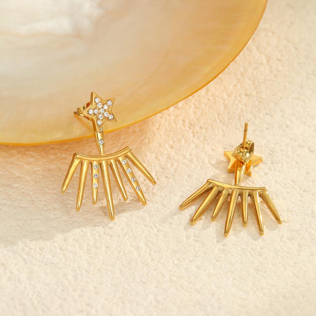 GEMCHIC Women's Gold Starburst Drop Earrings Stainless Steel Geometric Studs Fashion Jewelry