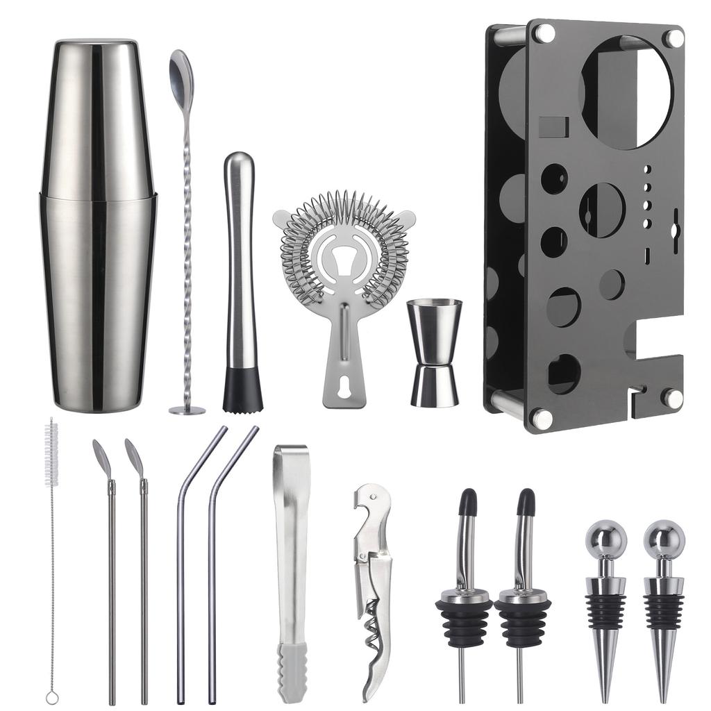 Набор из 17 предметов из нержавеющей стали для бармена, для приготовления коктейлей, акриловый набор, ложка-соломинка, снежный стакан