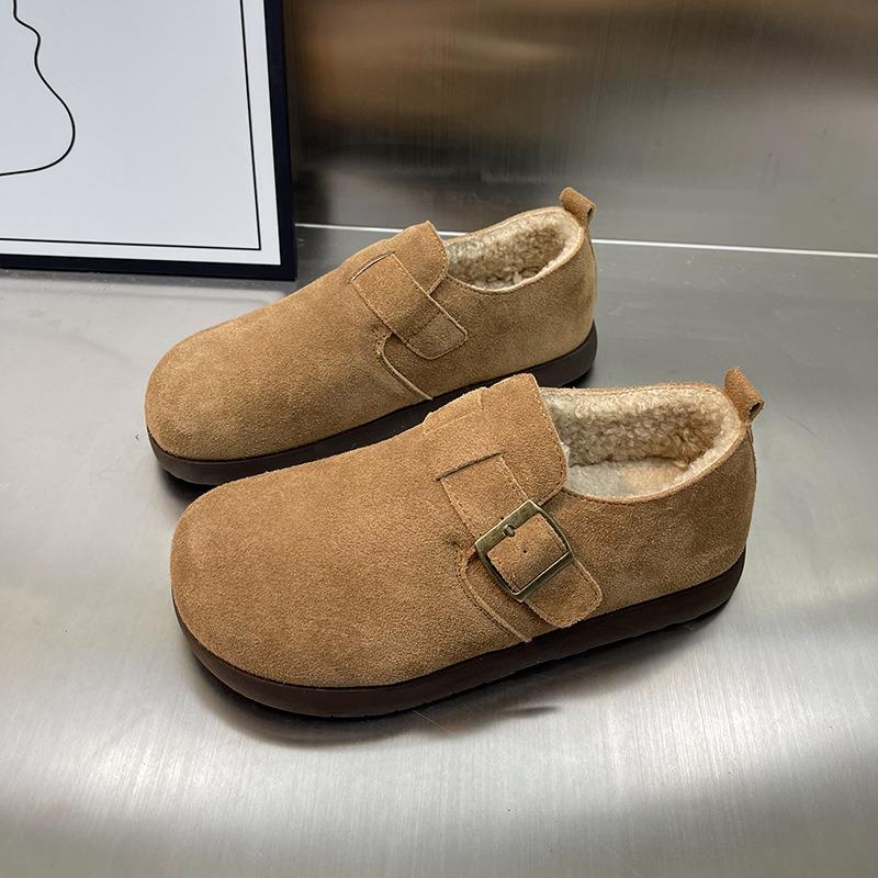 Retro Women's Winter New Fashion Versatile Matte Soft-soled Lazy Shoes Fleece Thickened Bread Shoes