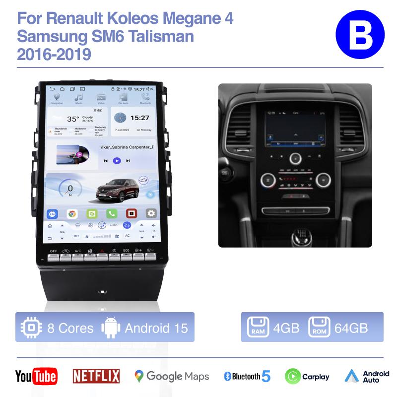 14.5Inch Android 15 For Renault Koleos Megane 4 Samsung SM6 Talisman 2016-2019 Car Multimedia Navigation Auto Radio Carplay 360