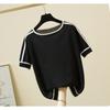 Повседневная тонкая вязаная футболка, летние топы с короткими рукавами, элегантная женская одежда, модная полосатая футболка