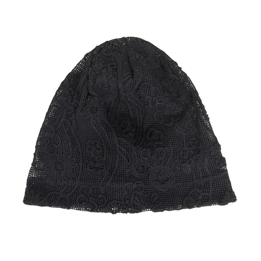 Retro Embroidered Crochet Flower Lace Hat Spicy Girl Thin Hollow Out Beanies Korean Style Breathable Weave Knitted Cap Outdoor