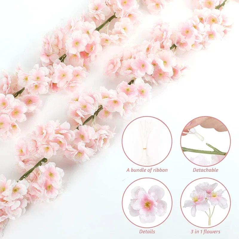 2.3m Flower Garland Artificial Flower String With Leaves Silk Sakura Cherry Blossom Ivy Vine For Home Garden Wedding Arch Decor