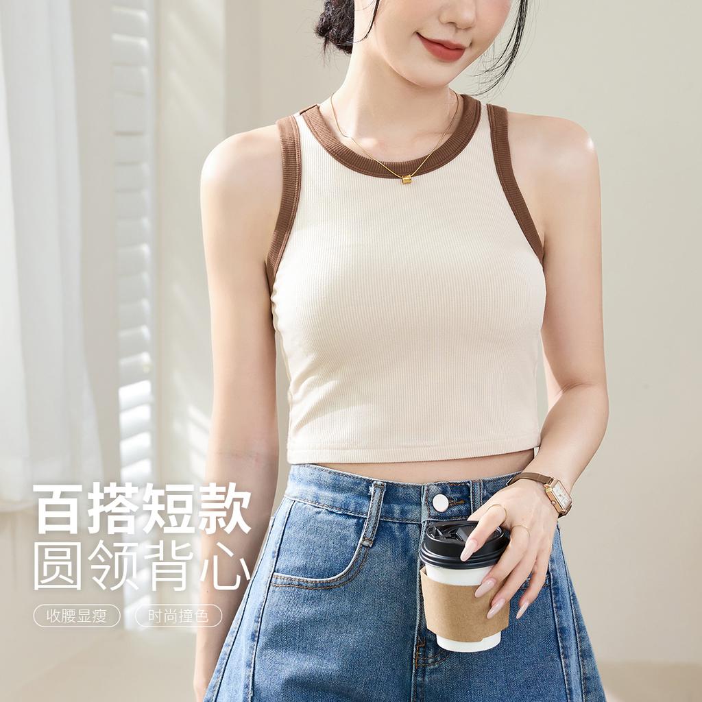 26 Xia Xin color blocked short cross vest women's sleeveless top bottom shirt can be worn outside basic style daily casual