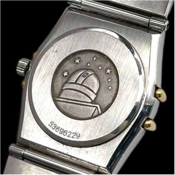 Used New battery, working condition, OMEGA Constellation, K18 YG bezel, two-tone, women's wristwatch, quartz, QZ, 2-hand, gold dial, silver