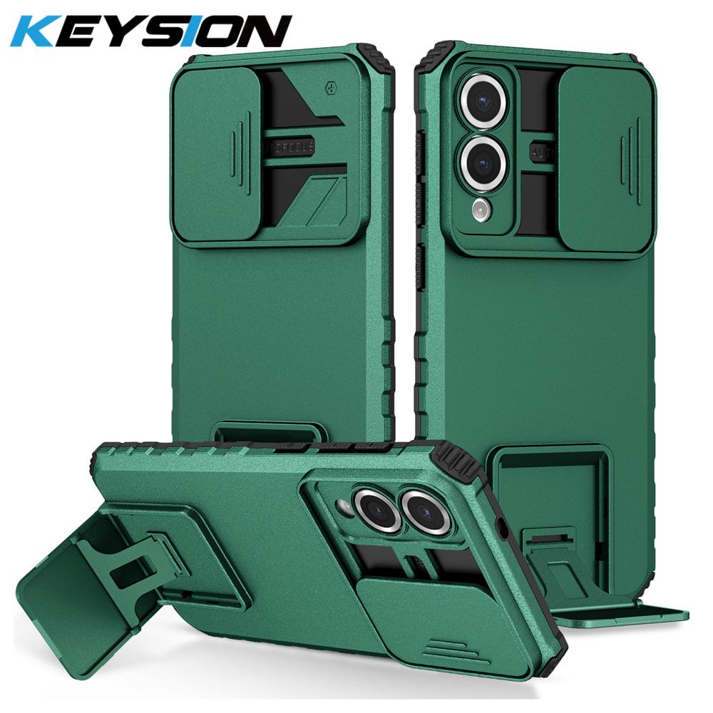 KEYSION Противоударный защитный чехол для Samsung S25 Edge 5G Slide Camera Lens Protection Live Stand Phone Cover для Galaxy S25 Edge 5G