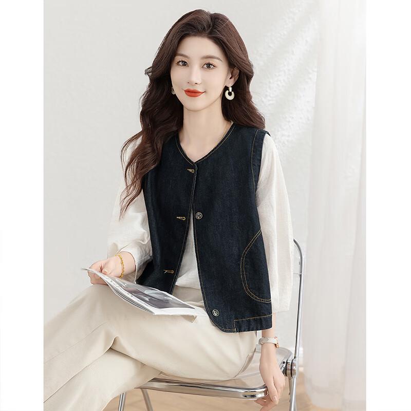 Женский джинсовый жилет свободного кроя в стиле ретро