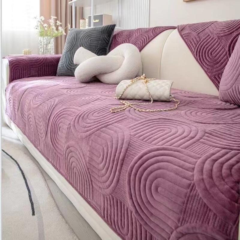 Autumn/Winter Plush Thickened Non-Slip Sofa Cushion - 2022 Quilted Solid Color Cover