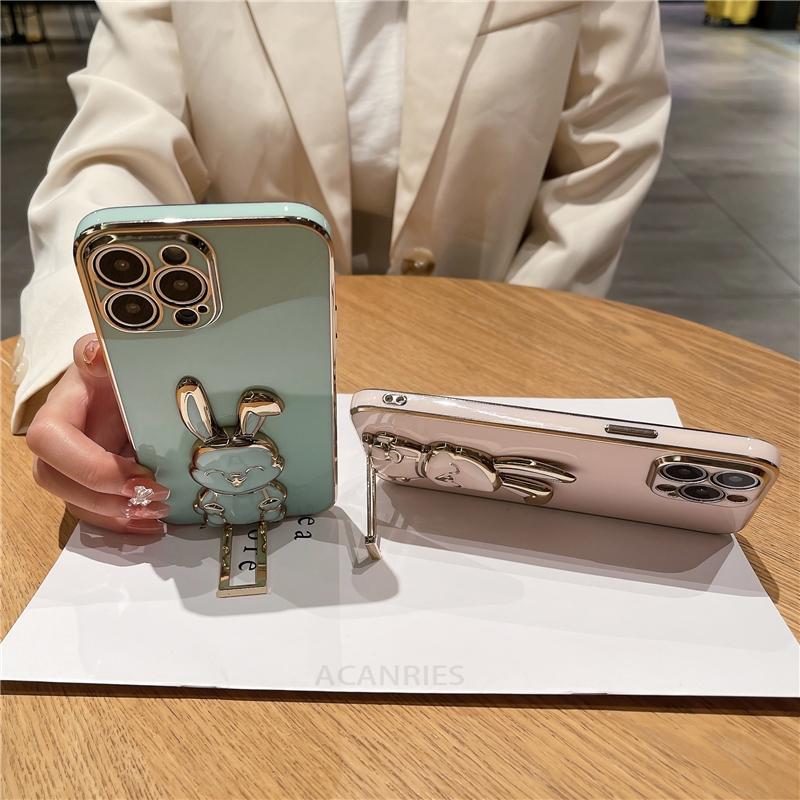 Honor200 Luxury Rabbit Holder Case For Huawei Honor 200 Pro 90 70 50 90pro honor90 Lite Plating Silicone Stand Cover honor200pro
