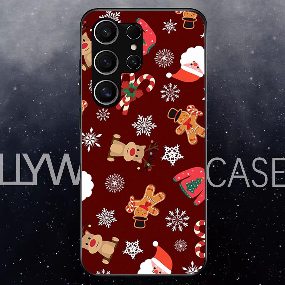 Christmas Santa Claus Snowman Phone Case For Samsung S25 Edge Ultra S23 S22 S21 S20 Ultra Plus S24 Fe A54 A53 A25 Glass Cover