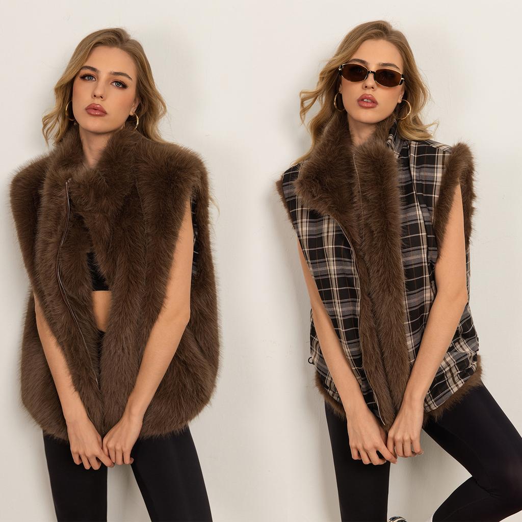 Women wearing vests on both sides, European and American style, Han Fan fashion and leisure, medium and long girlfriends and sisters, versatile a