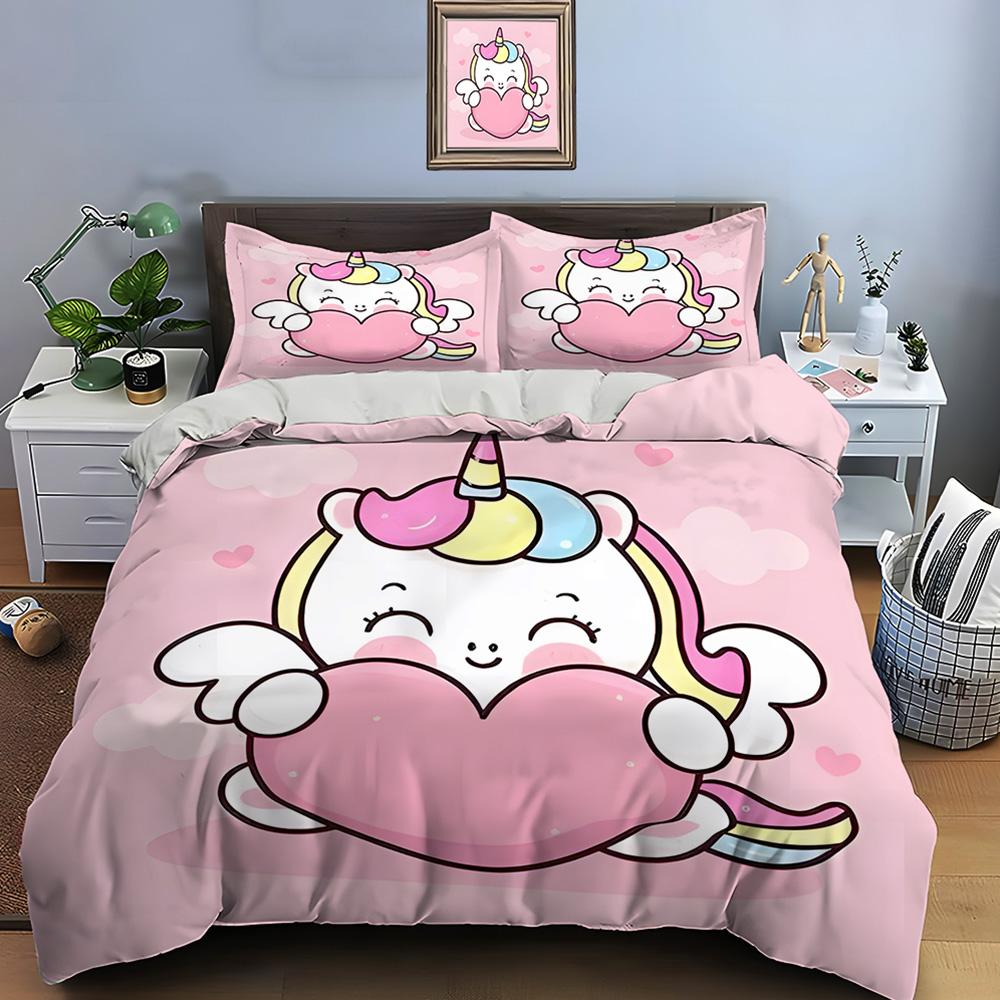Cute Cartoon Unicorn Print Bedding Set Duvet Cover 1 Duvet Cover 2 Pillowcases Adult And Kids Bedding Set Luxury Holiday Gifts