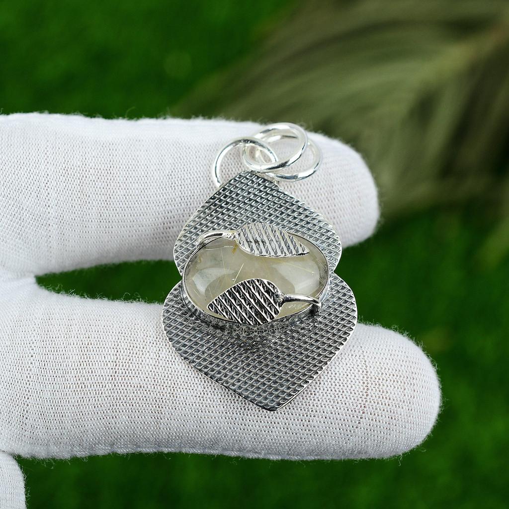 Подарок для женщин Подвеска Серебро 925 пробы Натуральный Золотистый Рутил Драгоценный камень