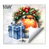 Cute Animal Pattern Stickers Christmas Bird Static Window Sticker, Watercolor Glass with Wreath And Gift Box, PVC Decals for Waterproof Clings Holiday