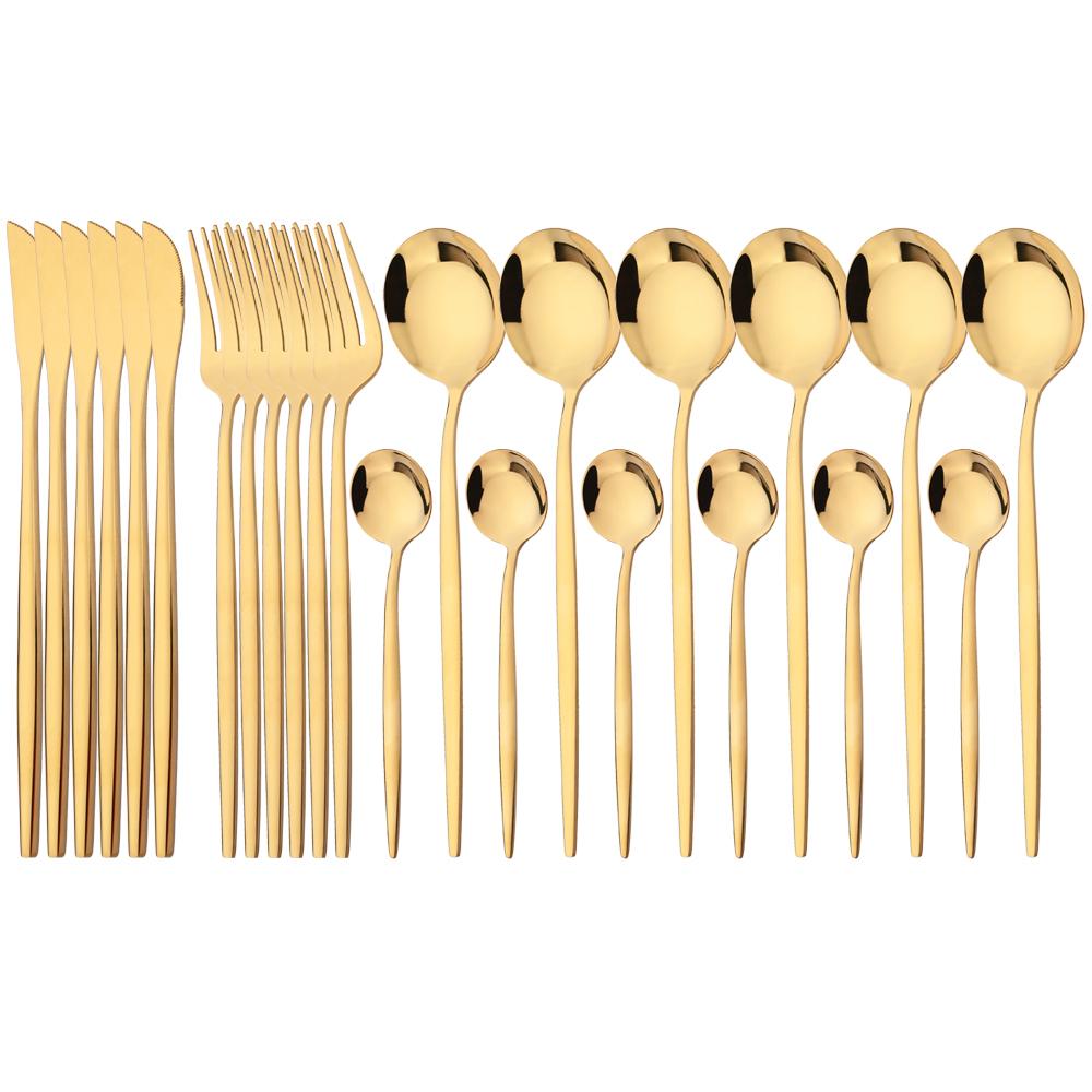 Новинка, 24 шт., мятно-золотой набор столовой посуды, нож, вилка, кофейная ложка, столовые приборы, столовые приборы в стиле вестерн из нержавеющей стали, столовые приборы, столовые приборы Kiechen, серебро