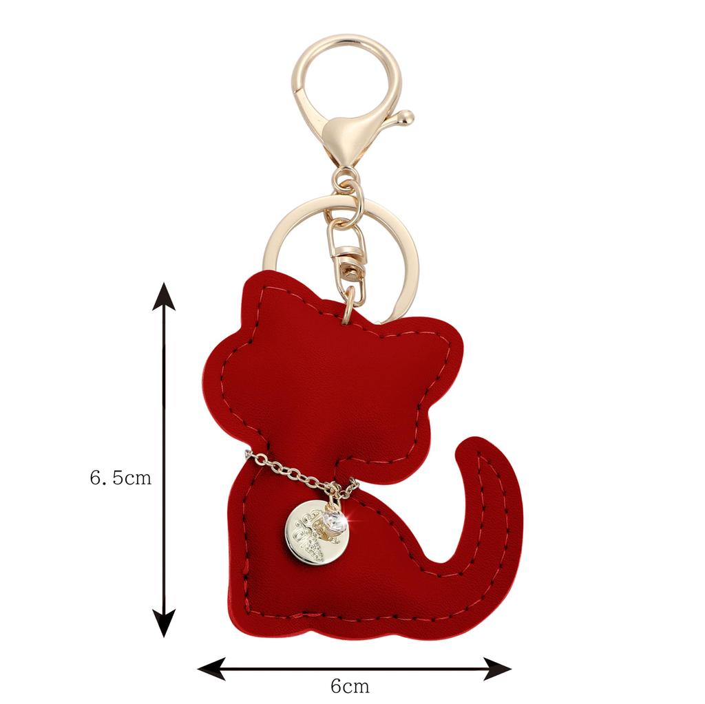 Tonecraft Cat Key Holder, Simple, Orthodox, Bag Charm, Popular, Stylish, Cute, Cat, PU Leather, Squishy, Red