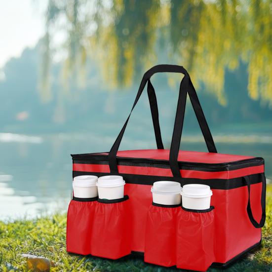 Insulated Lunch Bag with with Drink Carrier Food Delivery Bag Insulated Grocery Bags Food Carrier Catering Bag Cooler Bags