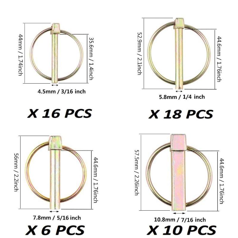 50 шт., набор штифтов Линча, набор штифтов Линча с кольцом, сверхмощный штифт Линча для сельскохозяйственных тракторов, прицепов, грузовиков, косилок, 4 размера