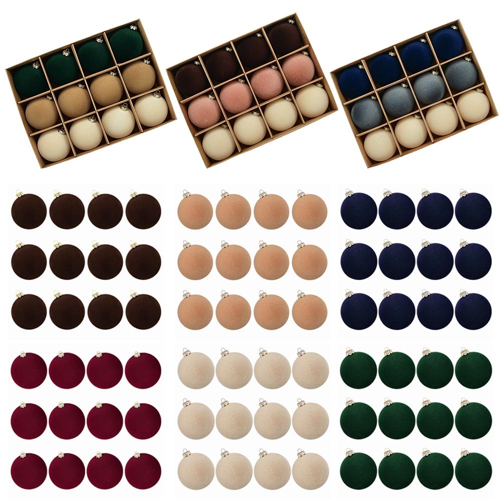 12 шт. набор рождественских шаров, украшения 2,36 дюйма, бархат для дома, подвесные украшения для вечеринки, рождественской елки O5W5