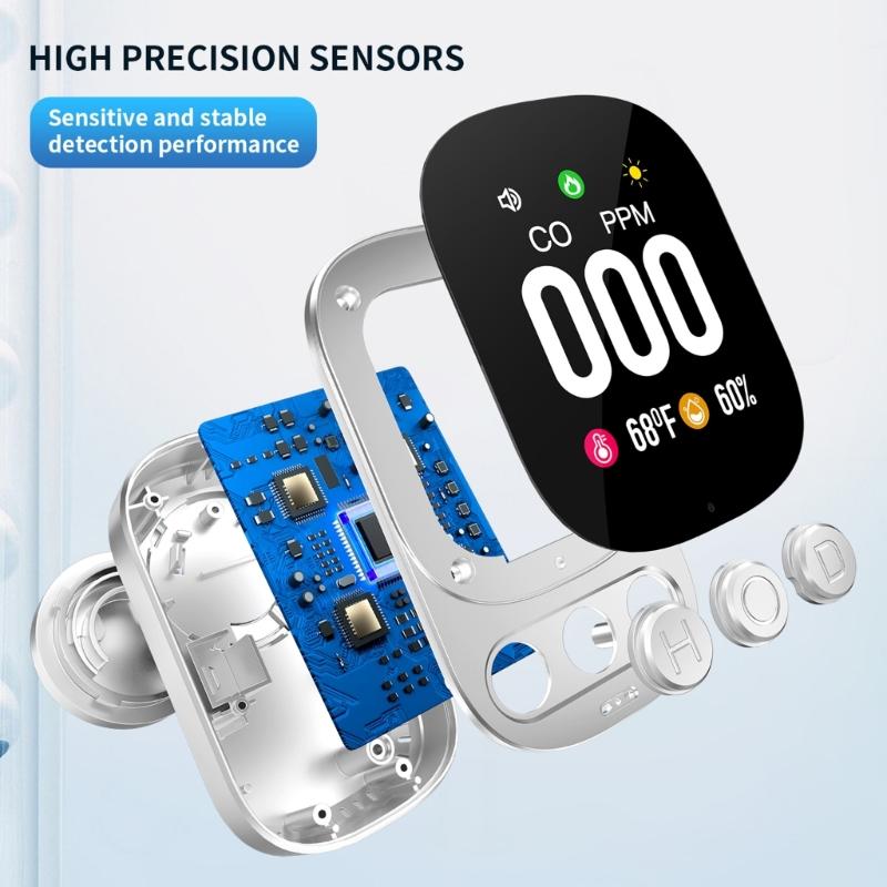 Carbon Monoxide Detectors 2.1in Color Screen CO Level Monitors Temperature Humidity CO Detectors for Indoor Home Hotel