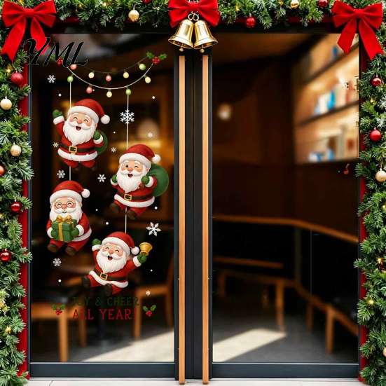 Transparent Decorative Stickers Christmas Static Window Clings, Removable Glass Decals, Snowman Santa Reindeer Nutcracker Seasonal Home Decor