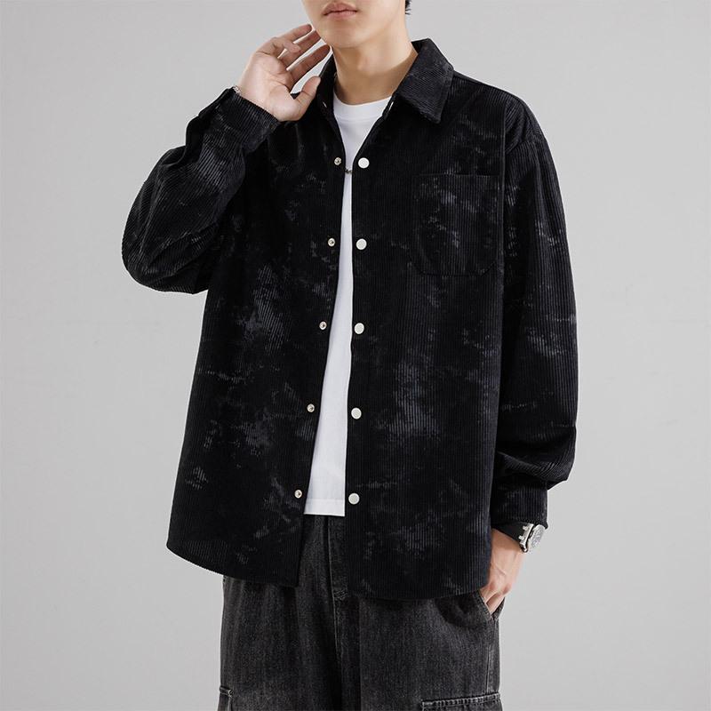 Вельветовая рабочая рубашка для мужчин Весна и осень Новая Ретро Свободная Рубашка с длинным рукавом с принтом Модная куртка