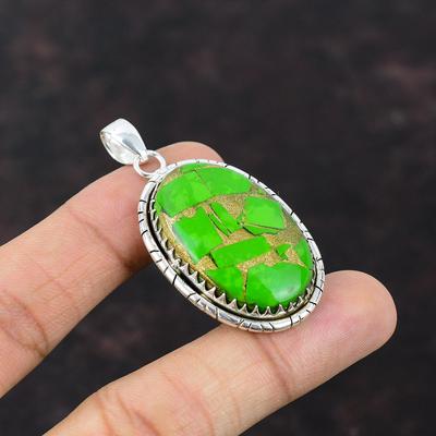 Медно-зеленый бирюзовый кулон Ювелирные изделия ручной работы Подвеска из стерлингового серебра 925 пробы Высокое качество Ювелирные изделия из драгоценных камней Подарок для женщин Уникальный стильный кулон